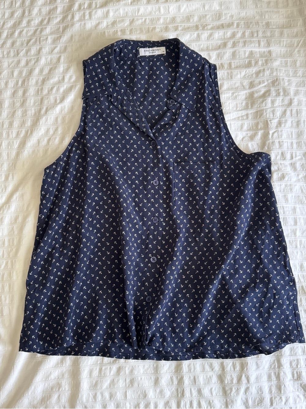 equipment silk sleeveless blouse navy sailor anchor pattern